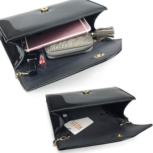 Glossy Envelope Evening Clutch Faux Patent Leather Women Chain Shoulder Bag Soli - Picture 6 of 7